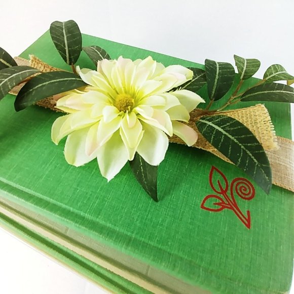 Book Stack Hardcover Ribbon Wrapped Floral Topped Reclaimed Books Set of 4 - Picture 8 of 8